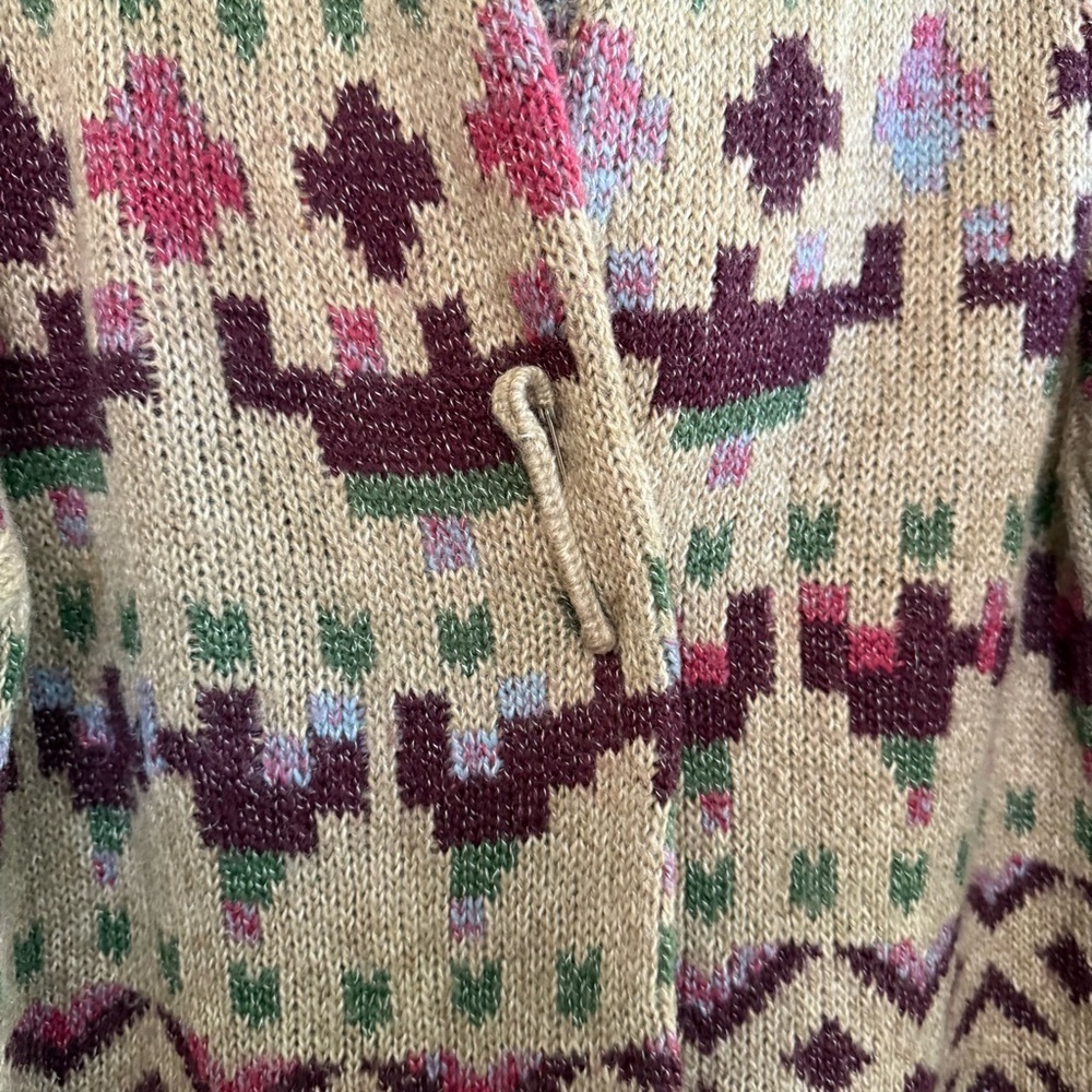 J.Jill Aztec Lenox Hooded Cardigan Sweater Size Medium Brooch Closure Wool Blend - Picture 5 of 9